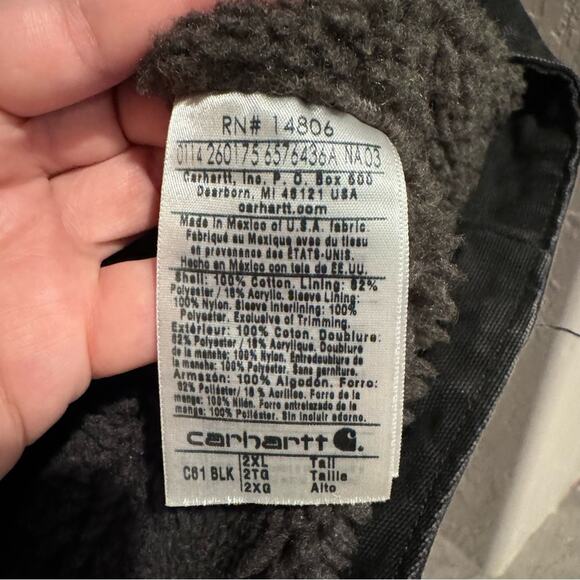 Carhartt Men's Sherpa-Lined Field Jacket Loose Fit Washed Duck Black Size 2XT - Picture 12 of 13